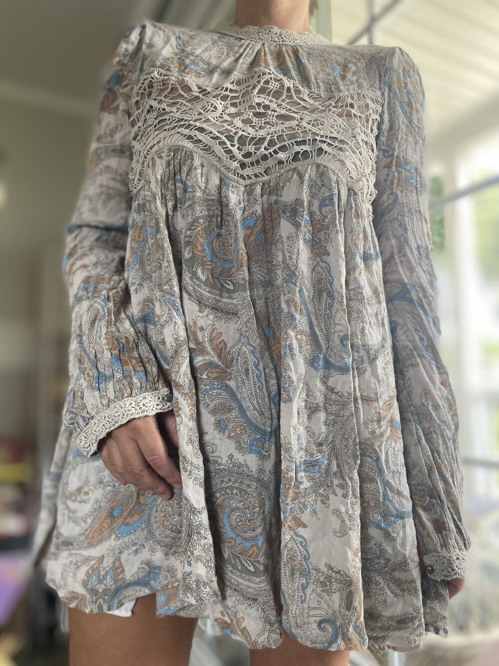 Free People Sweet Thing Tunic Dress Cutout Back Boho Tea Combo S/P
